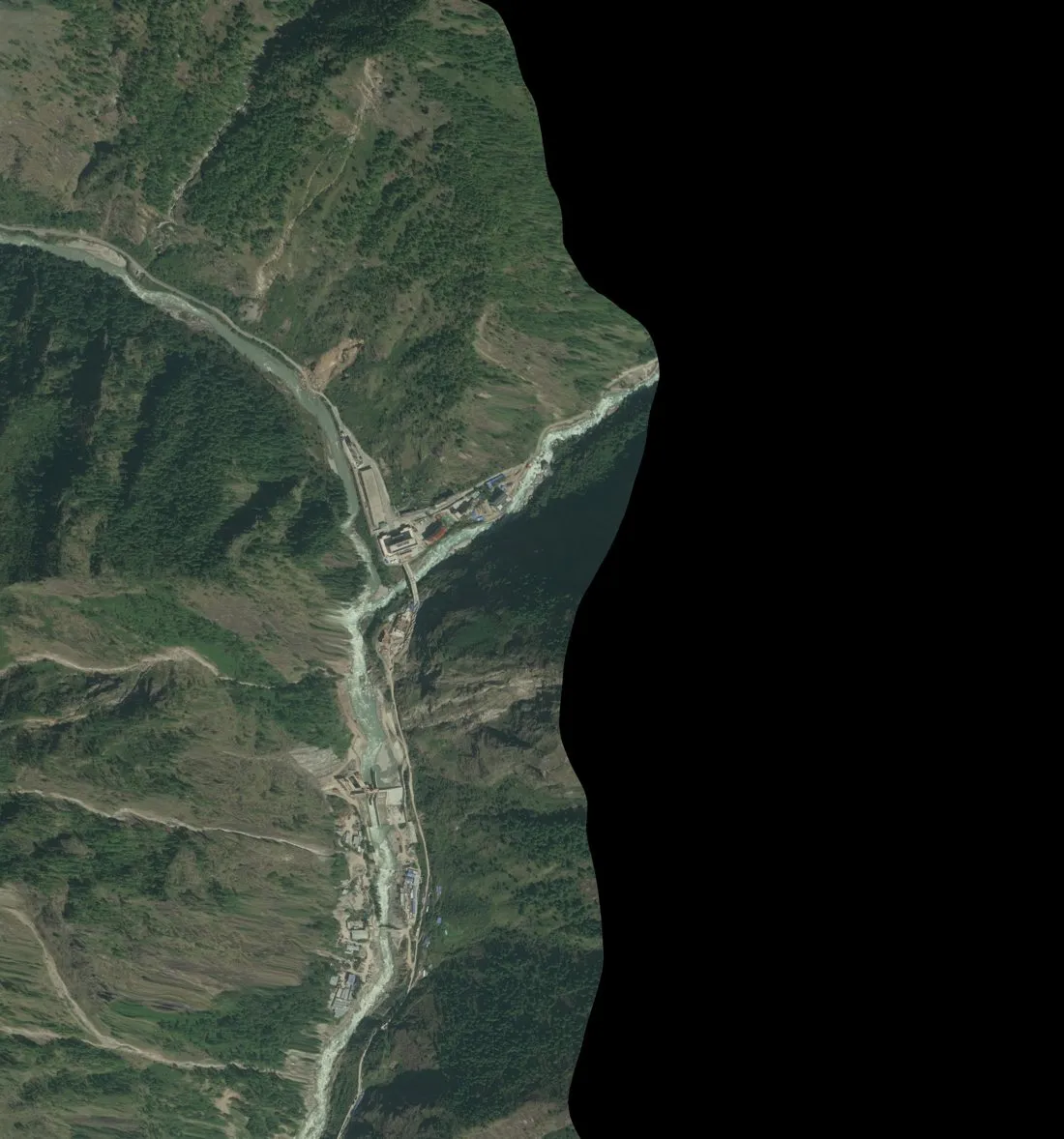 Rasuwagadhi border crossing in October 2021, WorldView-2 satellite image