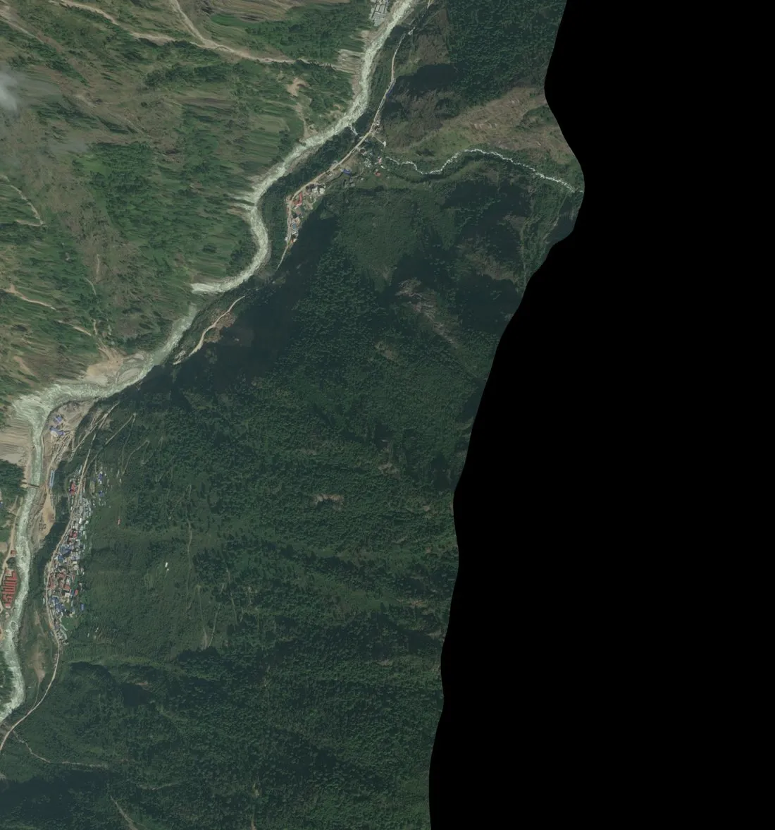 Timure village before the flood, satellite image from 2021