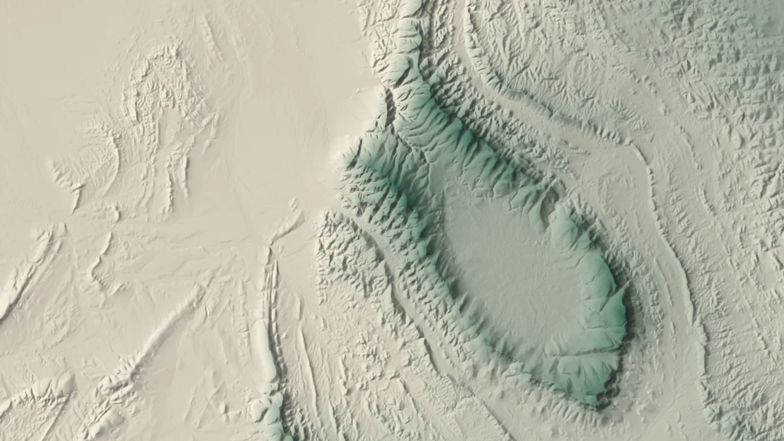 Hillshaded elevation model of Wilpena Pound (Ikara) in the Flinders Ranges, South Australia, rendered from the Copernicus 30 m DEM