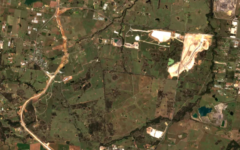 Sentinel-2 image of the Western Sydney International Airport site, Nov 2019: The first earthworks in the north-east corner of the site.
